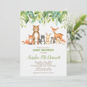 森林動物のベビーシャワー男女兼用林 招待状 (スタンド正面)