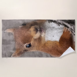 森林動物のリスの子供部屋 ビーチタオル