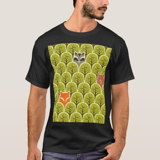森林動物のヴィンテージパターン Tシャツ (正面)