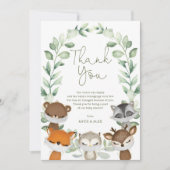 森林動物の仮想検疫ベビーシャワー サンキューカード (正面)