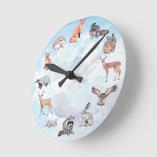 森林動物の児童室のシカのキツネのウサギ ラウンド壁時計 (傾斜)
