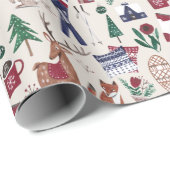 森林動物の北欧スキークリスマスパターンラップ ラッピングペーパー (ロールコーナー)