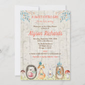 森林動物の友人の森林女の子のベビーシャワー 招待状 (正面)