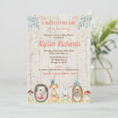 森林動物の友人の森林女の子のベビーシャワー 招待状 (スタンド正面)