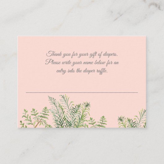 森林動物の女の赤ちゃんのシカのおむつのラッフル エンクロージャーカード (裏面)