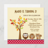 森林動物の子供の誕生会の招待 招待状 (正面/裏面)