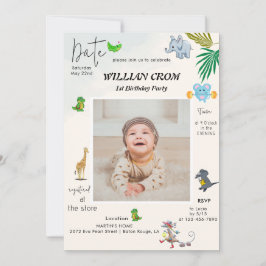 森林動物の最初の年の誕生日 招待状