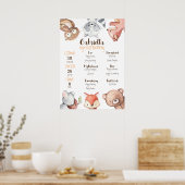 森林動物の最初の誕生日マイルストーンボード ポスター (キッチン)