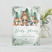 森林動物の森の緑の赤ちゃんシャワー 招待状 (スタンド正面)