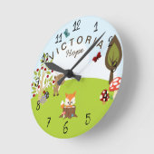 森林動物の森林友人のキツネの子供部屋 ラウンド壁時計 (傾斜)