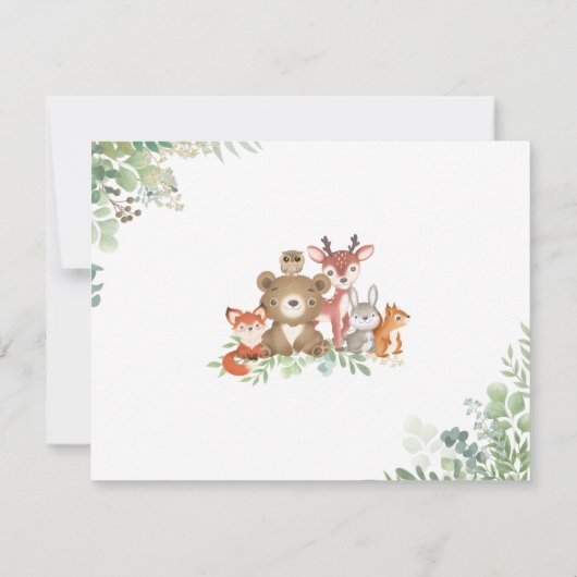 森林動物の植物レターベビーシャワー サンキューカード (裏面)
