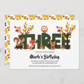 森林動物の第3誕生日のパーティの招待状 招待状 (正面/裏面)