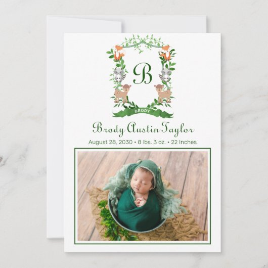 森林動物の紋章の誕生のお知らせ 案内状 (正面)