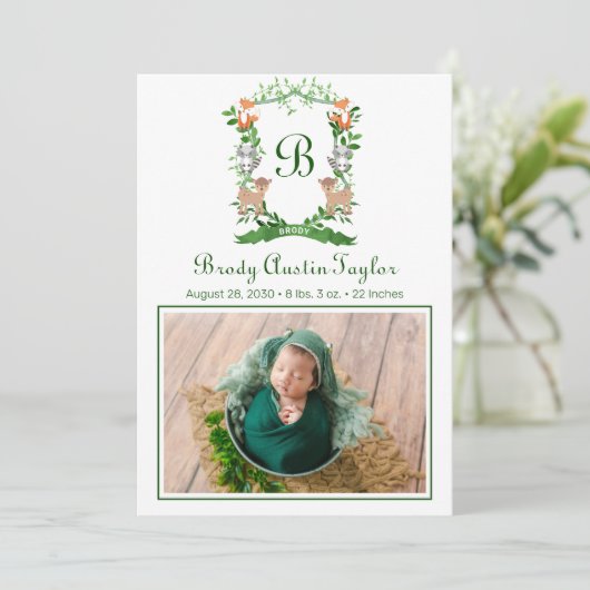 森林動物の紋章の誕生のお知らせ 案内状 (スタンド正面)