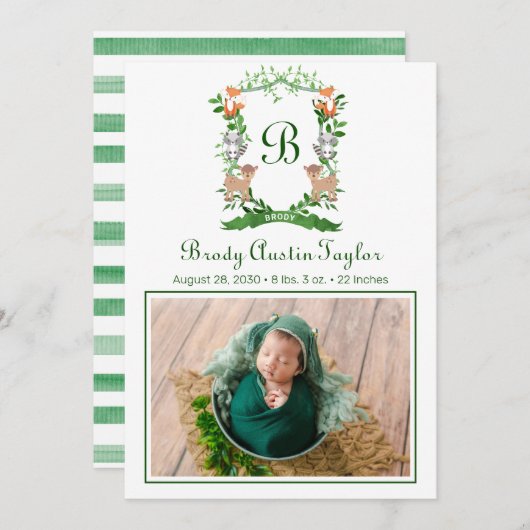 森林動物の紋章の誕生のお知らせ 案内状 (正面/裏面)