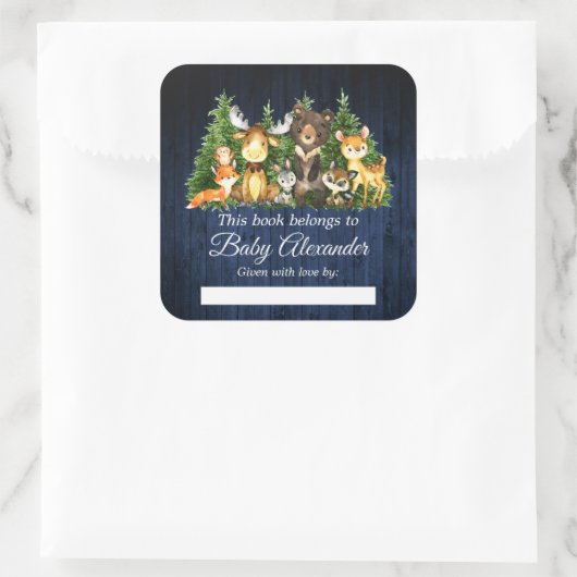 森林動物の素朴シャワーブックラベル スクエアシール (バッグ)