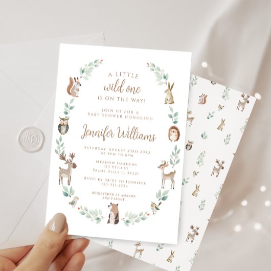 森林動物の緑の男の赤ちゃんシャワー 招待状