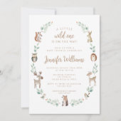 森林動物の緑の男の赤ちゃんシャワー 招待状 (正面)