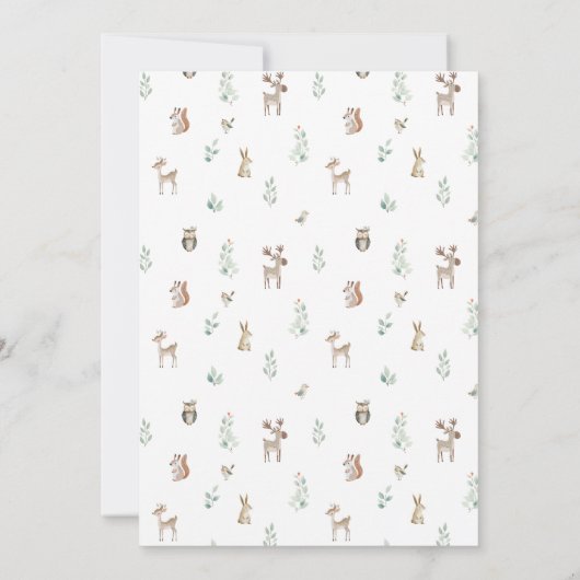 森林動物の緑の男の赤ちゃんシャワー 招待状 (裏面)