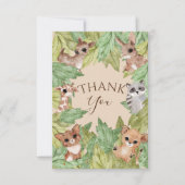 森林動物の緑の赤ちゃんシャワー サンキューカード (正面)
