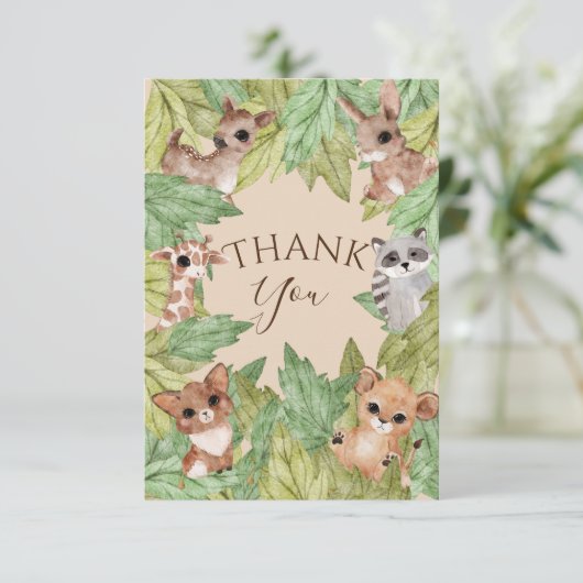 森林動物の緑の赤ちゃんシャワー サンキューカード (スタンド正面)