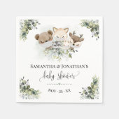 森林動物の緑の赤ちゃんシャワー スタンダードカクテルナプキン (正面)