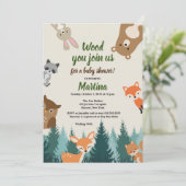 森林動物の緑の赤ちゃんシャワー 招待状 (スタンド正面)