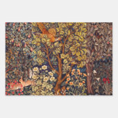 森林動物の群れ、キジの赤い緑のフローラ ラッピングペーパーシート (正面3)