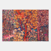 森林動物の群れ、キジの赤い緑のフローラ ラッピングペーパーシート (正面2)