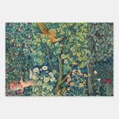 森林動物の群れ、キジの赤い緑のフローラ ラッピングペーパーシート (正面)