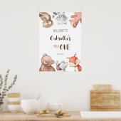 森林動物の誕生日の歓迎サイン ポスター (キッチン)