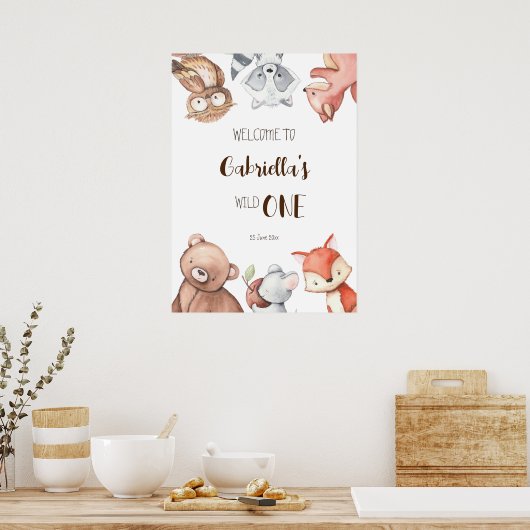 森林動物の誕生日の歓迎サイン ポスター (キッチン)