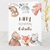 森林動物の誕生日パーソナライズされた カード (黄色い花)