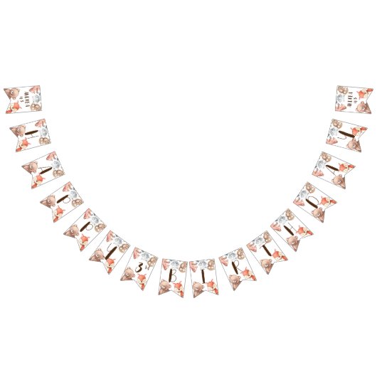 森林動物の誕生日パーソナライズされた バンティングフラッグ (全)