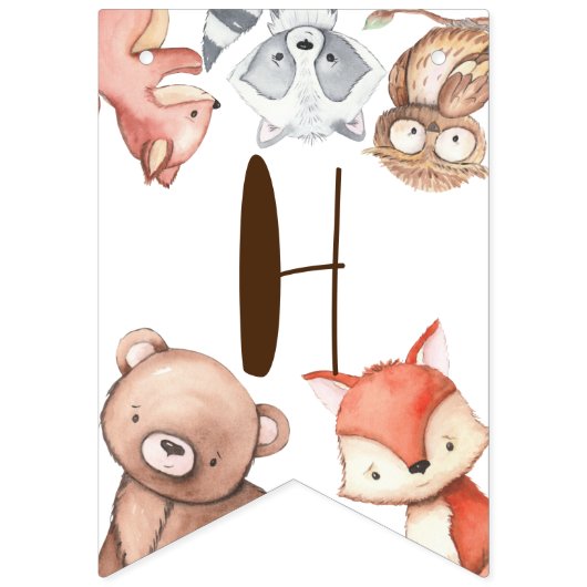 森林動物の誕生日パーソナライズされた バンティングフラッグ (第2の旗)