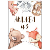 森林動物の誕生日パーソナライズされた バンティングフラッグ (第1の旗)