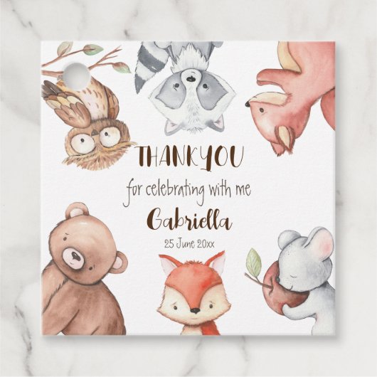 森林動物の誕生日パーソナライズされた フェイバータグ (正面)