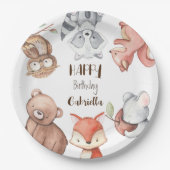 森林動物の誕生日パーソナライズされた ペーパープレート (正面)