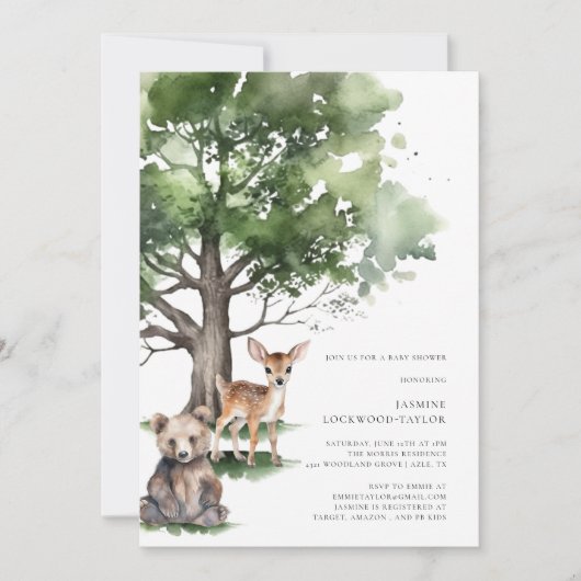 森林動物の赤ちゃんシャワー招待 招待状 (正面)