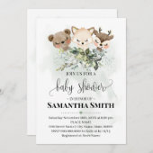 森林動物の赤ちゃんシャワー森林動物 招待状 (正面/裏面)