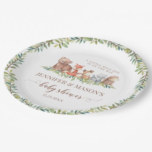 森林動物の赤ちゃんシャワー紙プレート ペーパープレート (アングル)