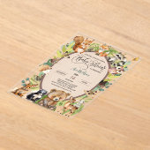 森林動物の赤ちゃんシャワー緑素朴園 アクリル招待状 (レイダウン)