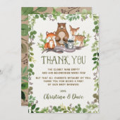 森林動物の赤ちゃんシャワー緑 サンキューカード (正面/裏面)