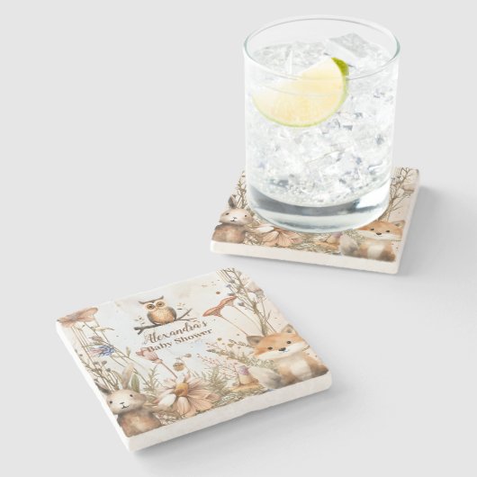 森林動物の赤ちゃんシャワー ストーンコースター (横)