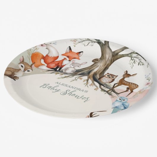 森林動物の赤ちゃんシャワー ペーパープレート (アングル)