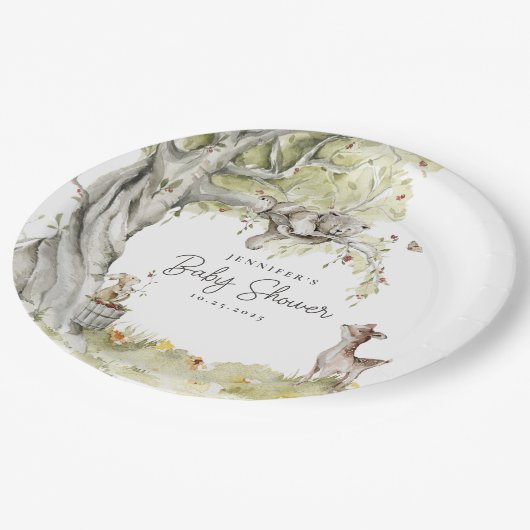 森林動物の赤ちゃんシャワー ペーパープレート (アングル)