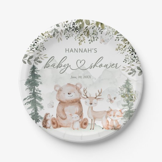 森林動物の赤ちゃんシャワー ペーパープレート (正面)