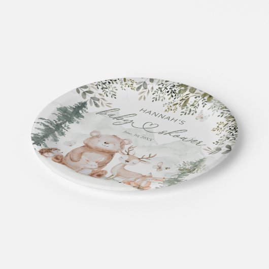 森林動物の赤ちゃんシャワー ペーパープレート (アングル)