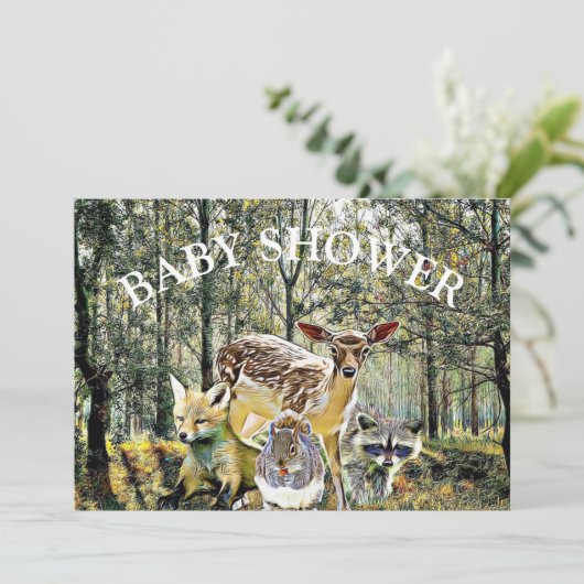 森林動物の赤ちゃんシャワー 招待状 (スタンド正面)