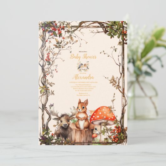 森林動物の赤ちゃんシャワー 招待状 (スタンド正面)